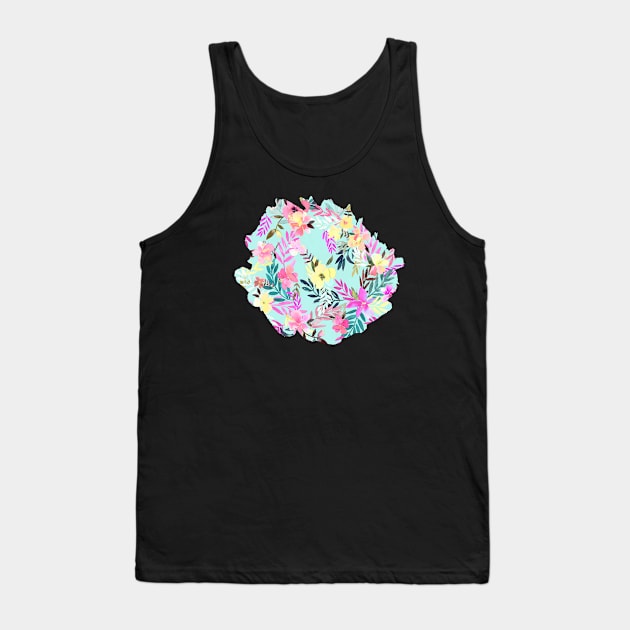 Hibiscus Floral Tropical Blue Tank Top by ninoladesign